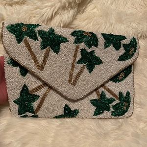 Palm tree beaded clutch/crossbody